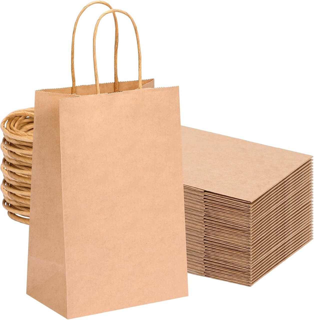 60pcs Small Gift Bags, 5.25x3.2x8in Brown Paper Bags with Handles Bulk for Gift, Shopping, Birthday, Wedding, Business Party (Kraft)